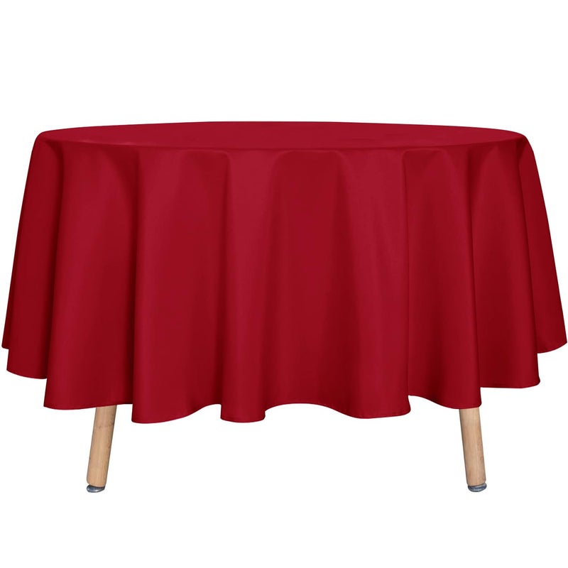 sancua Round Tablecloth - 90 Inch - Water Resistant Spill Proof Washable Polyester Table Cloth Decorative Fabric Table Cover for Dining Tables, Buffet Parties and Camping, Red - Image 1